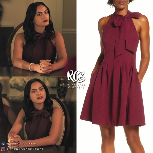 Vince Camuto Women's Bow-Neck Fit & Flare Dress (dark cherry/maroon)(size 12) - Picture 6 of 7